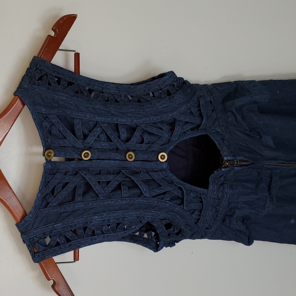 Free People New Romantics Denim Lattice Dress Size 0 - Picture 8 of 14